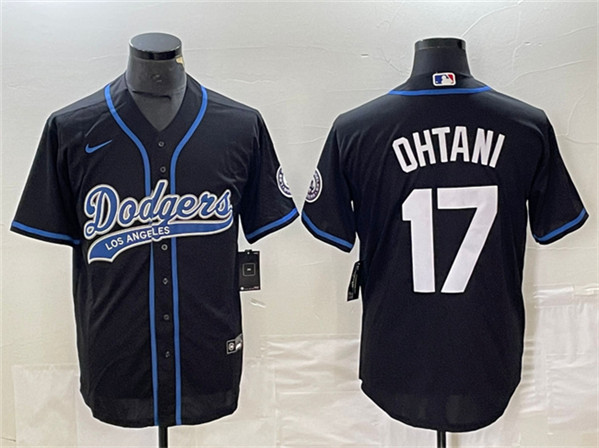 Los Angeles Dodgers #17 Shohei Ohtani Black Cool Base With Patch Stitched Jersey - Click Image to Close